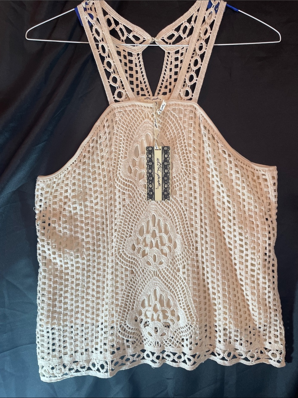 NWT Ultra Pink Cream Crochet Halter Camisole